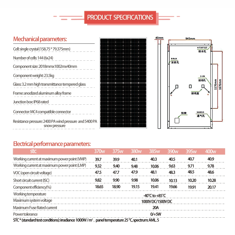 Cheap Price Custom Design Mono 390wp 400wp 370 Wp 380W Pvt Hybrid Solar Panel Factory Price Thin Film Solar Panels