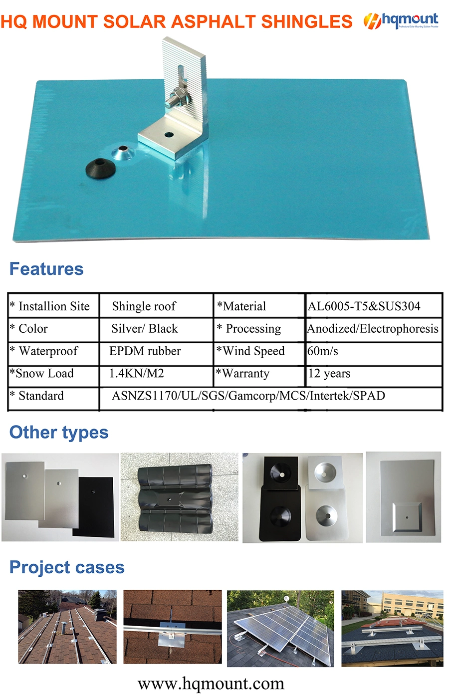 Solar Manufacturer Asphalt Shingle Roof mount System Accessories